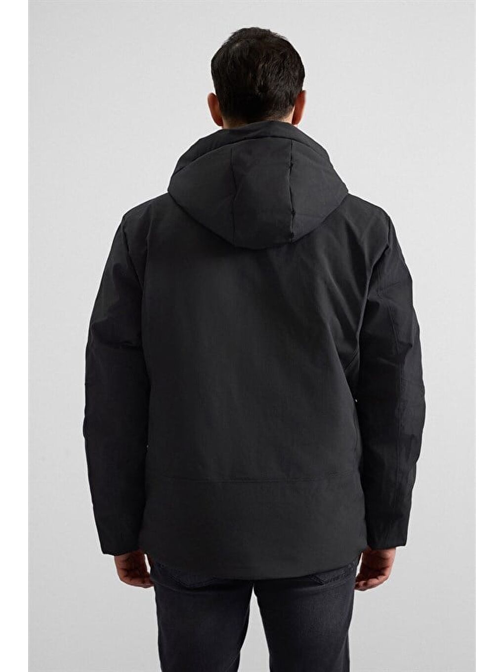 Siyah Slim Dik Yaka Düz Yan Cepli Fermuar + Çıtçıt Kapitone Standart Mont-4