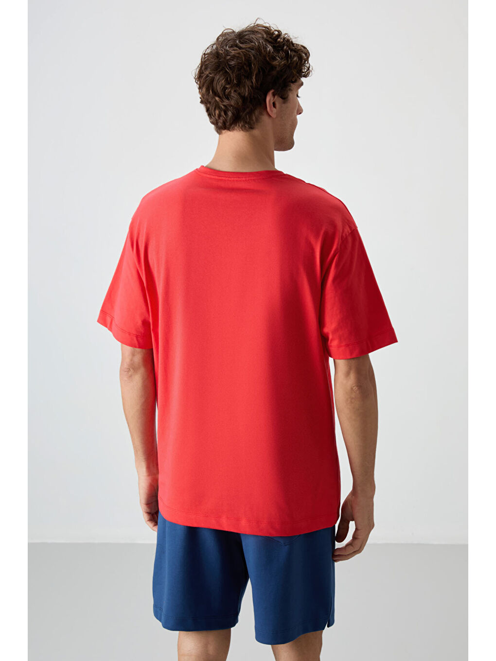 Kırmızı %100 Pamuk Kalın Yumuşak Dokulu  Fit Baskılı Erkek Tişört - 88360-4