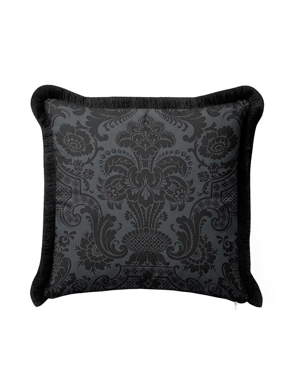 Karışık Barok Lüks Saçaklı Yastık Kılıfı - Gotik Şıklık Koyu Gri Siyah Avangart Püsküllü Kırlent Kılıfı-3