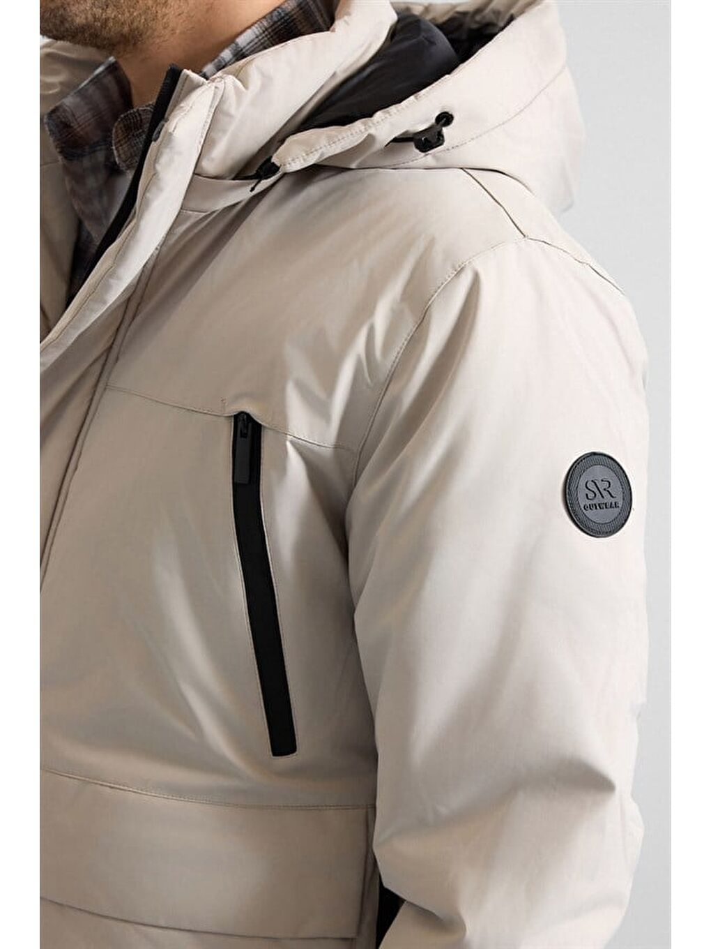 Gri Taş Slim Dik Yaka Düz Kapaklı Cep Fermuar Elyaf Dolgulu Standart Mont-3