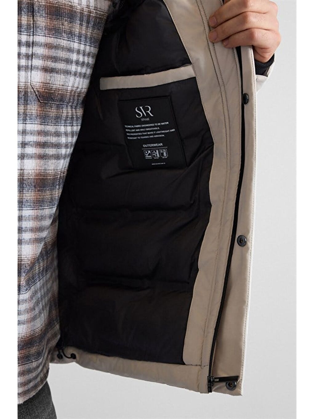 Gri Taş Slim Dik Yaka Düz Kapaklı Cep Fermuar Elyaf Dolgulu Standart Mont-5