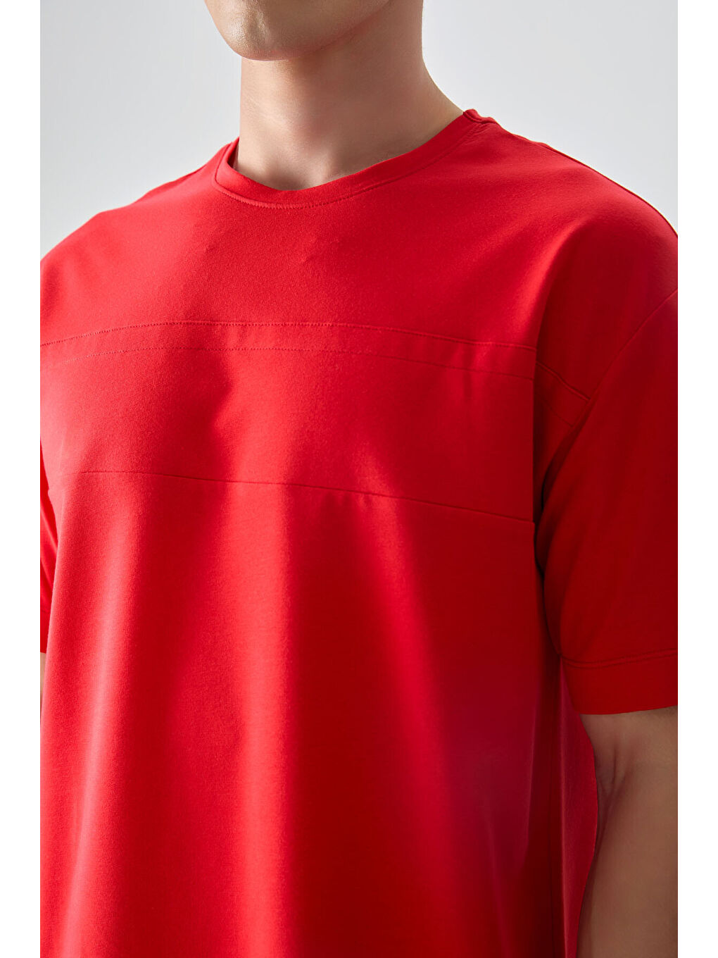 Kırmızı Pamuklu Kalın Yumuşak Dokulu Oversize Fit Basic Erkek Tişört - 88378-1