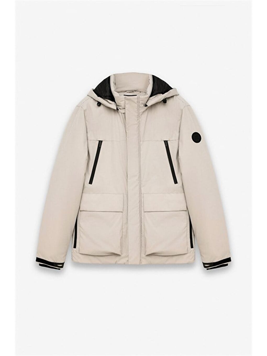 Gri Taş Slim Dik Yaka Düz Kapaklı Cep Fermuar Elyaf Dolgulu Standart Mont-9