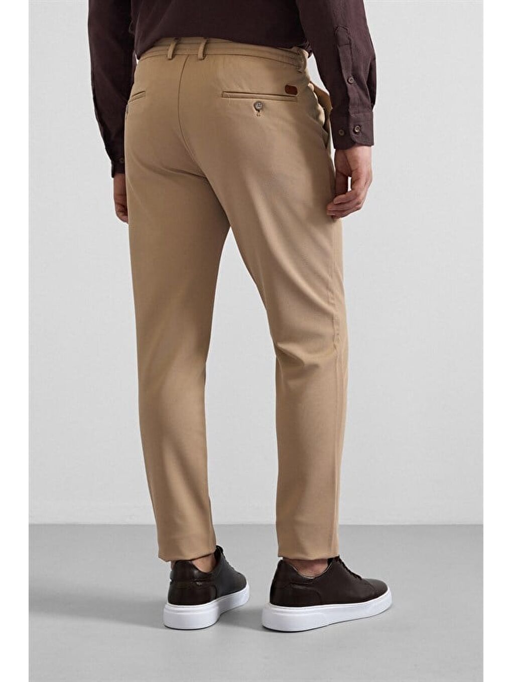 Bej Slim Düz Gabardin Bağcıklı Su Geçirmez Jogger Pantolon-3