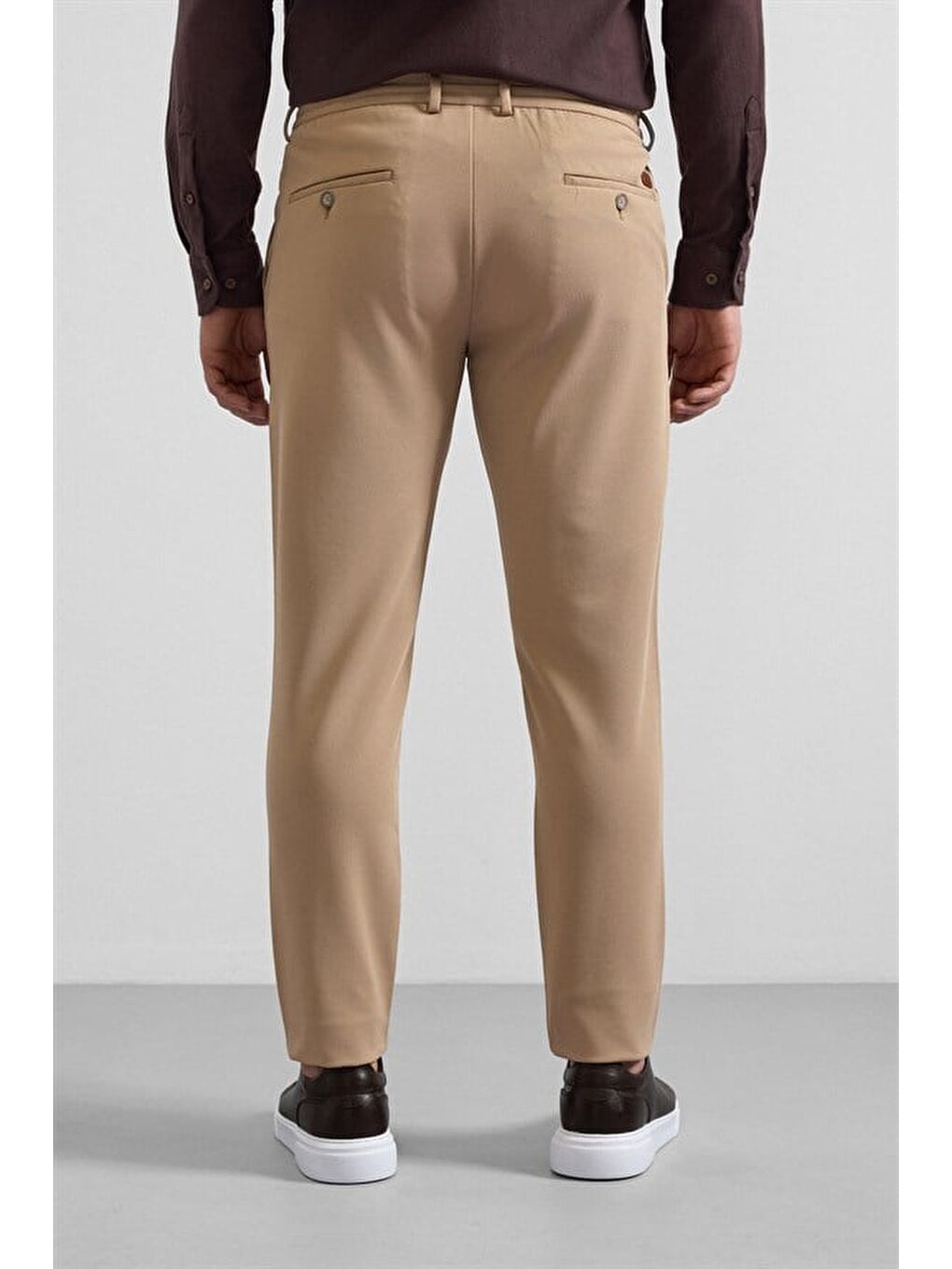 Bej Slim Düz Gabardin Bağcıklı Su Geçirmez Jogger Pantolon-4