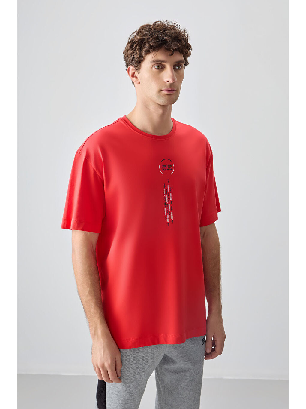 Kırmızı %100 Pamuk Kalın Yumuşak Dokulu Oversize Fit Baskılı Erkek Tişört-3
