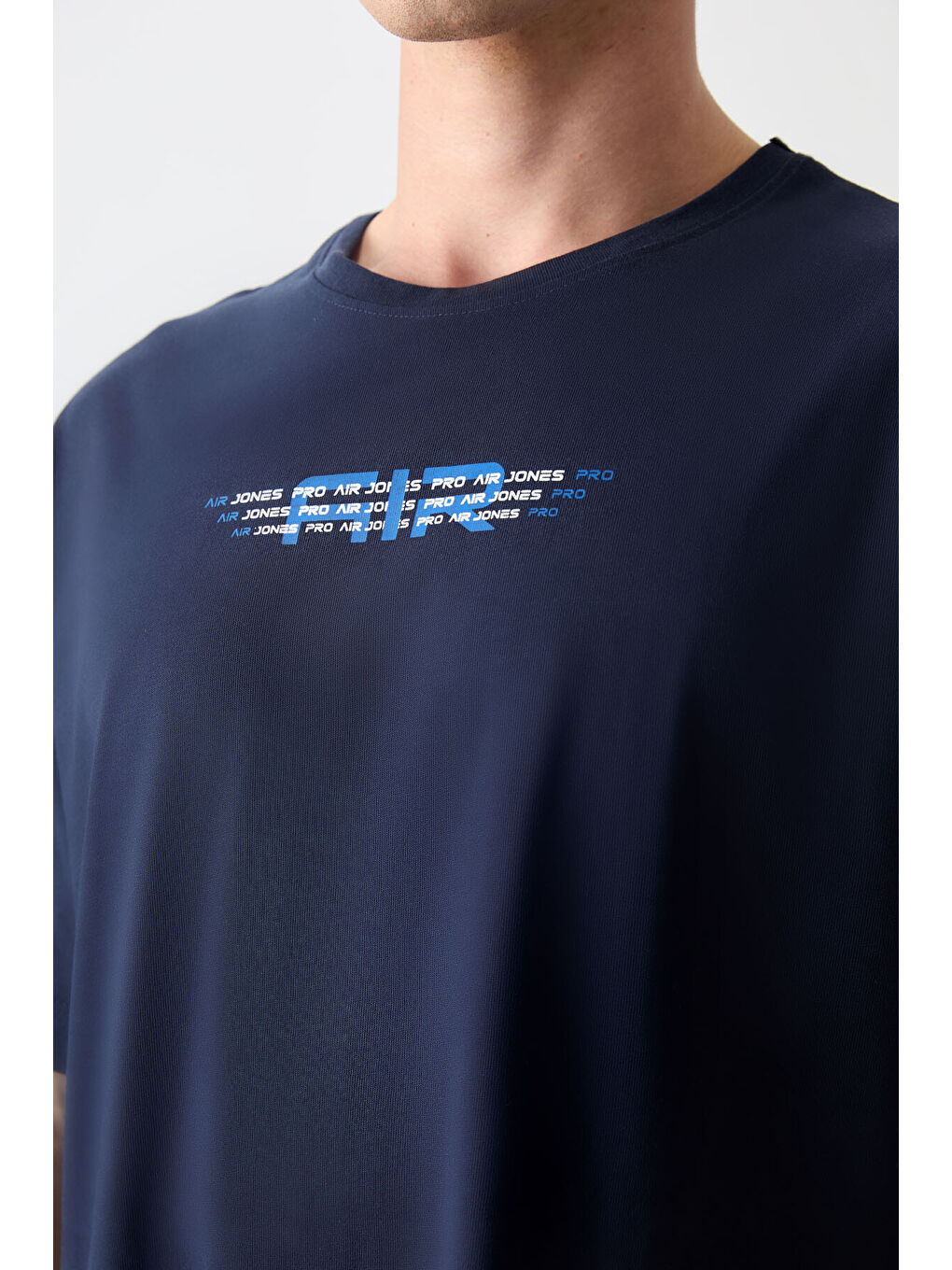 Lacivert %100 Pamuk Kalın Yumuşak Dokulu Oversize Fit Baskılı Erkek Tişört - 88356-2