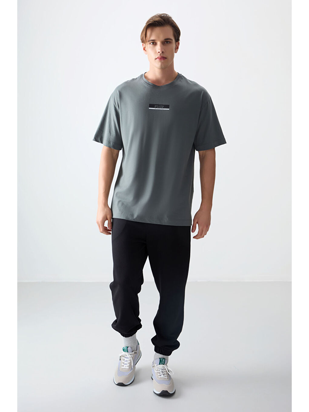 Haki %100 Pamuk Kalın Yumuşak Dokulu Oversize Fit Baskılı Erkek Tişört - 88359-1