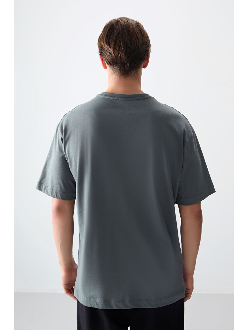 Haki %100 Pamuk Kalın Yumuşak Dokulu Oversize Fit Baskılı Erkek Tişört - 88359-4