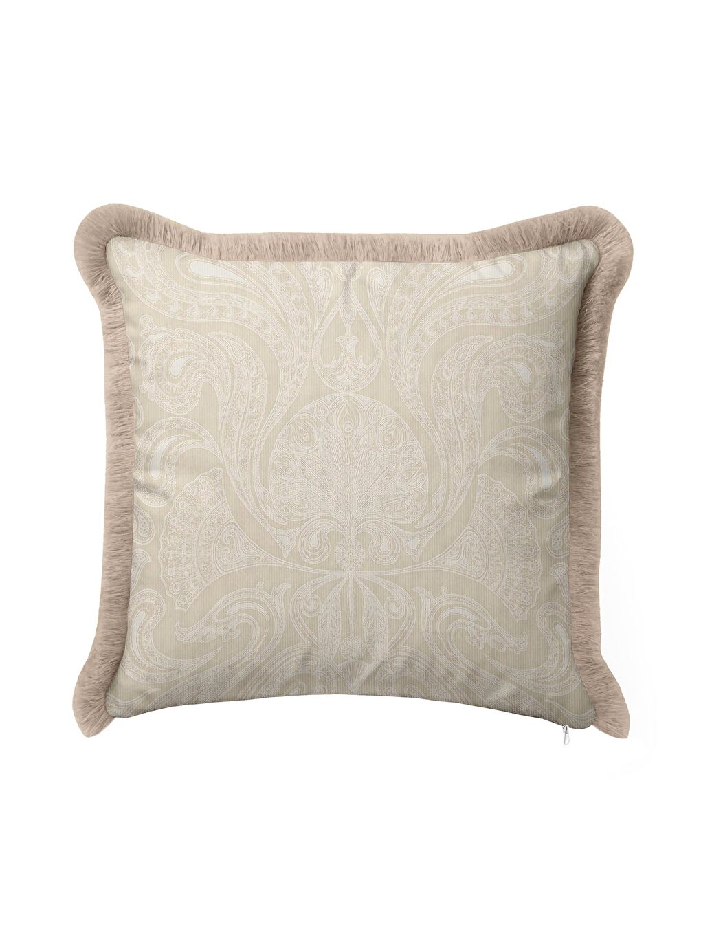 Karışık Zarif Osmanlı Motifli Saçaklı Yastık Kılıfı - Etnik Klasik Bej Altın Renkli Püsküllü Kırlent Kılıfı-2