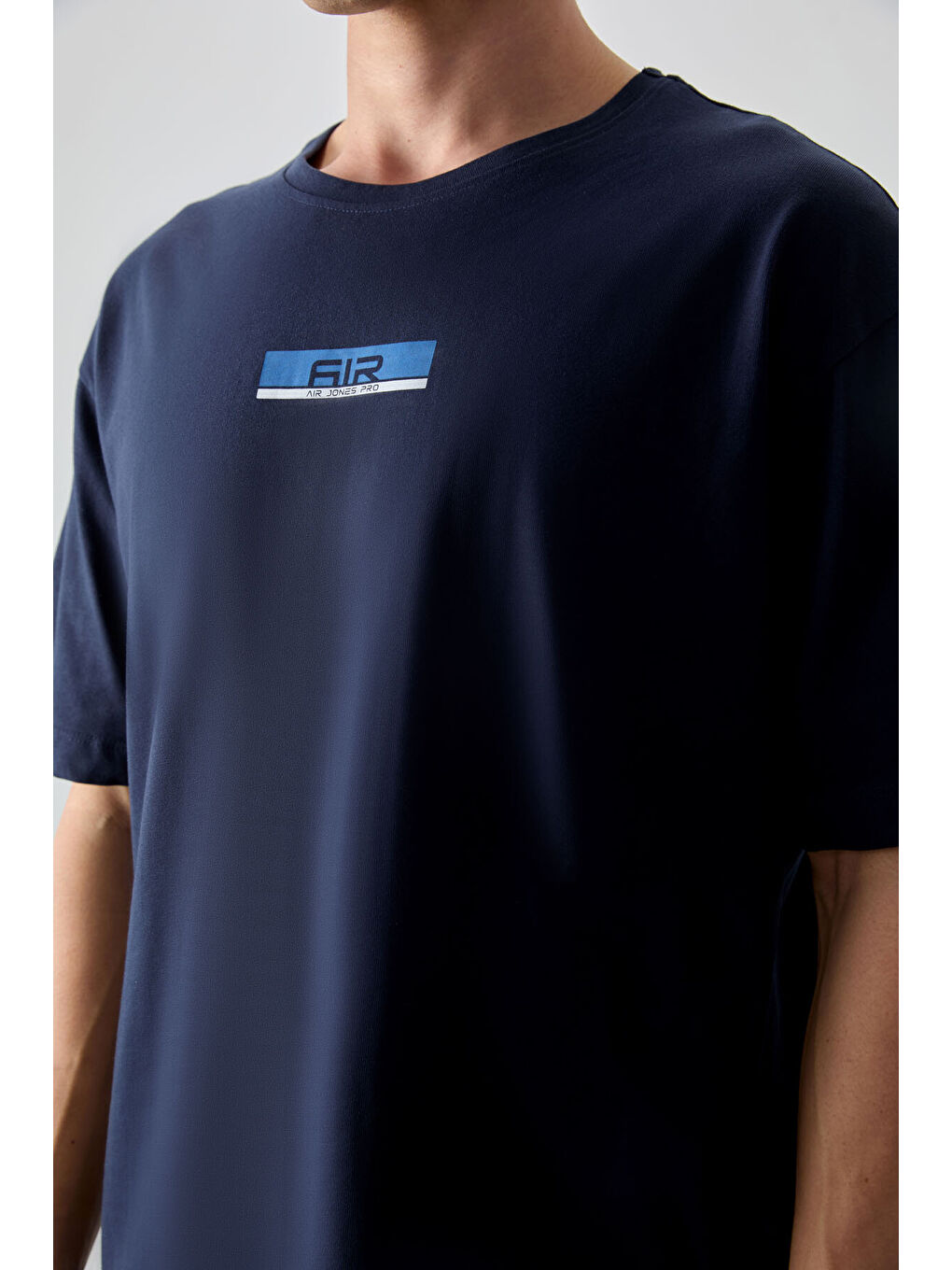 Lacivert %100 Pamuk Kalın Yumuşak Dokulu Oversize Fit Baskılı Erkek Tişört - 88359-1