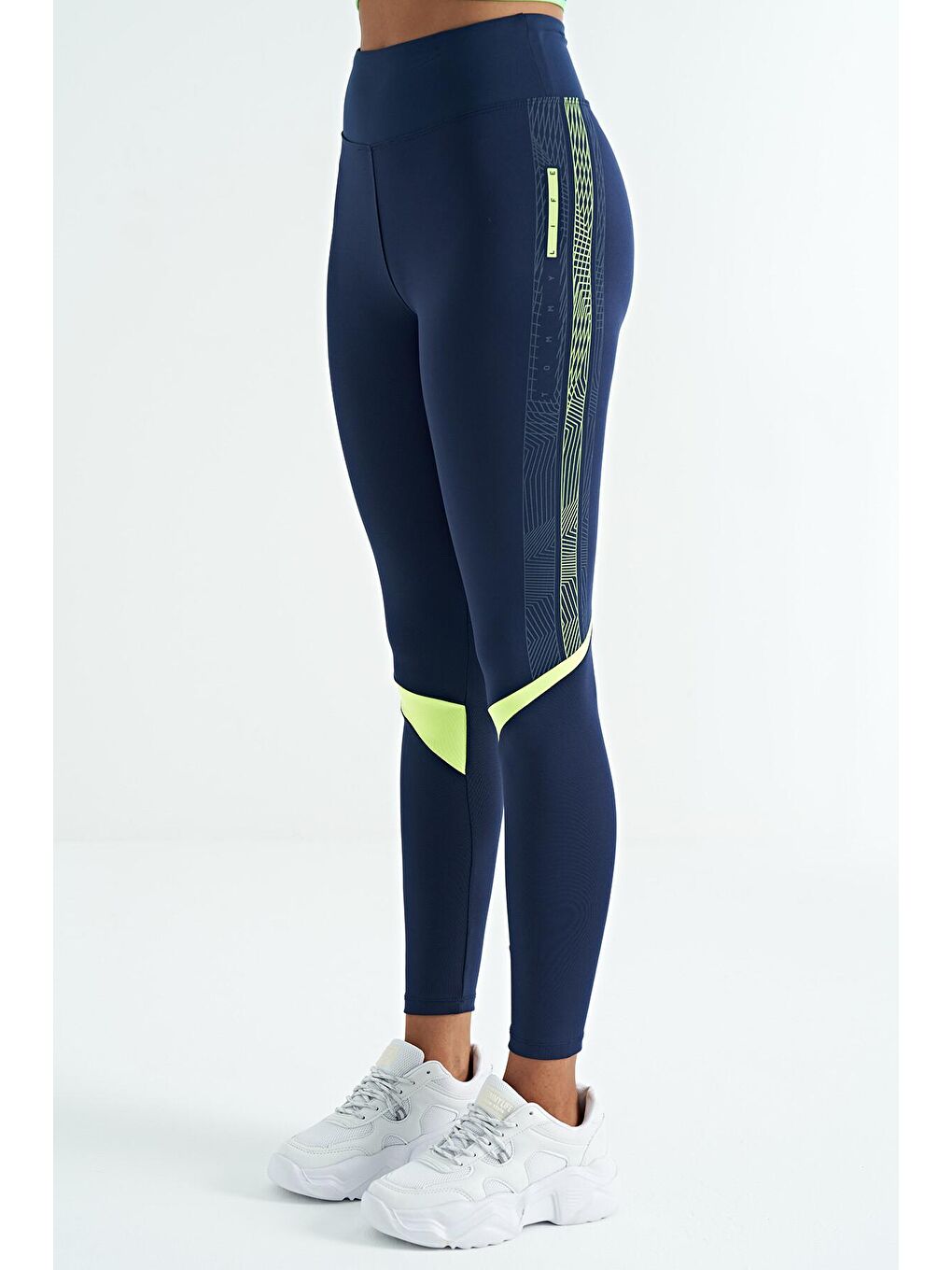 İndigo Baskı Detaylı Yüksek Bel Slim Fit Kadın Tayt - 94640-1