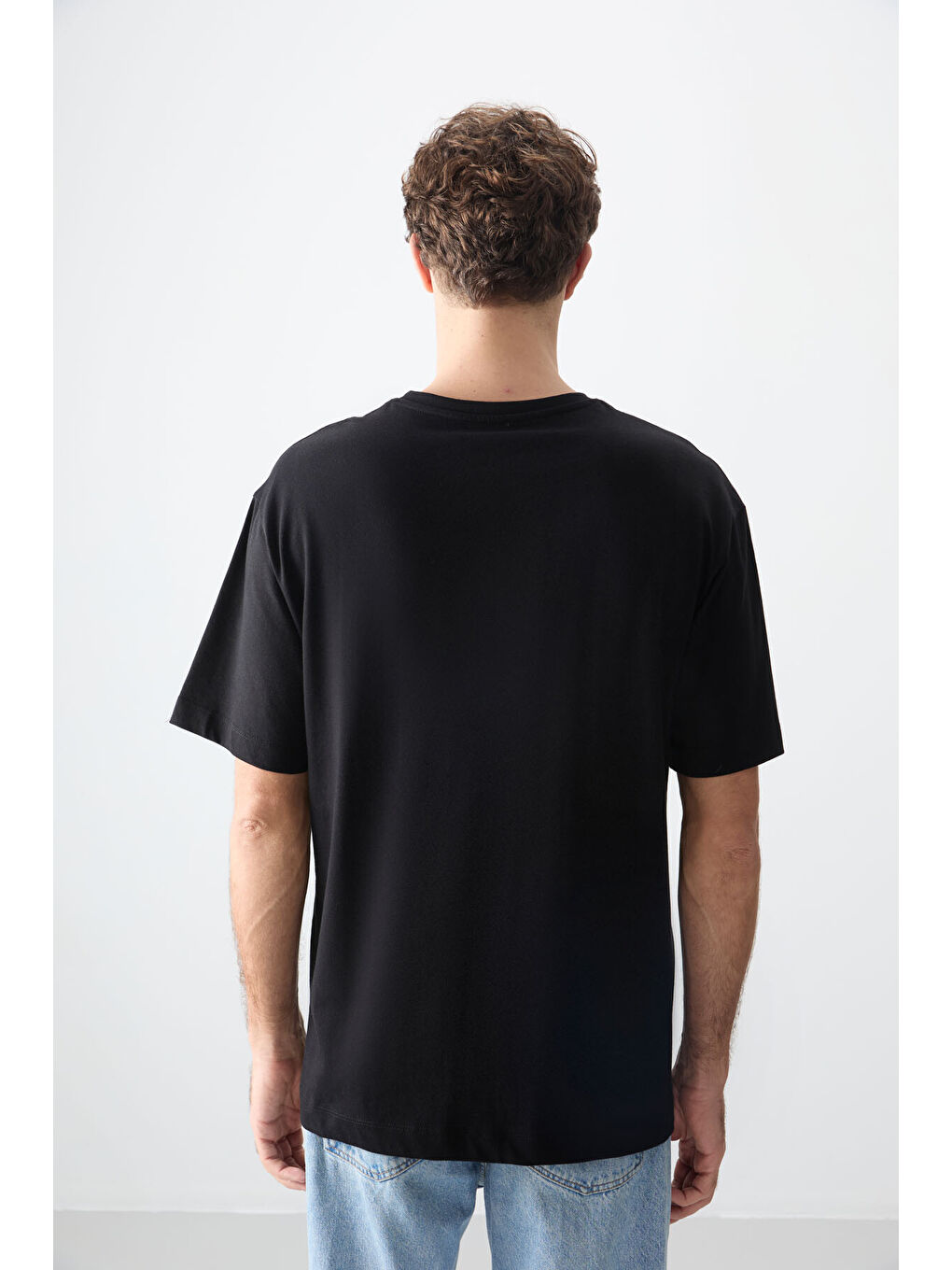 Siyah %100 Pamuk Kalın Yumuşak Dokulu Oversize Fit Baskılı Erkek Tişört - 88357-4
