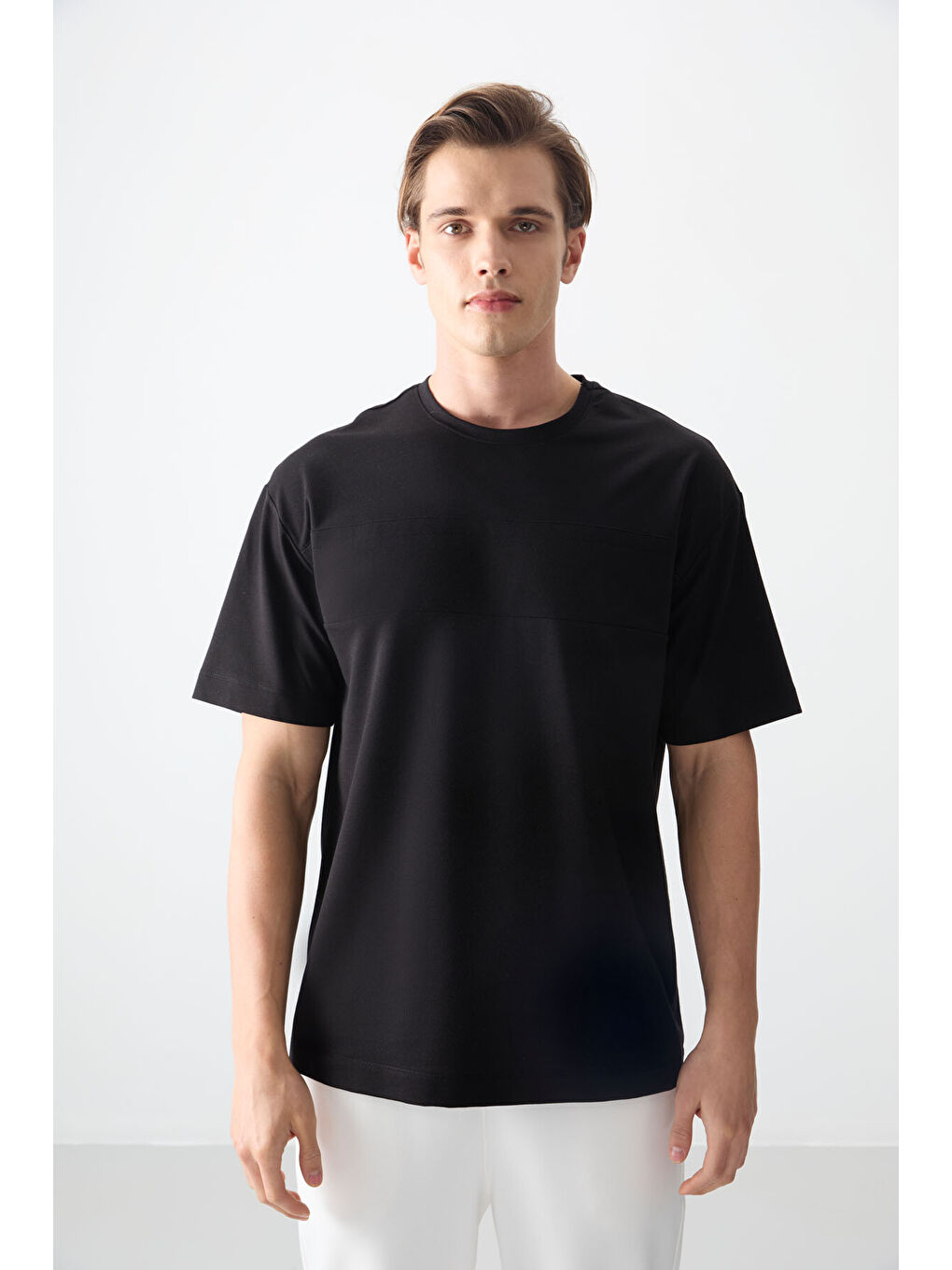 Siyah Pamuklu Kalın Yumuşak Dokulu Oversize Fit Basic Erkek Tişört - 88378-1
