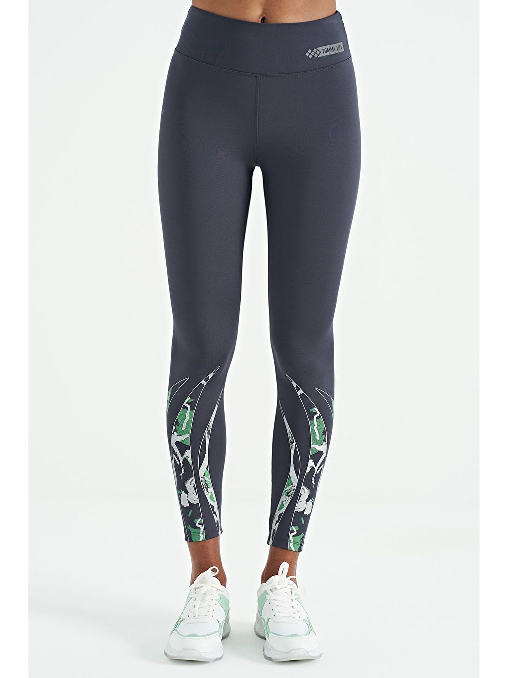 Antrasit Ön Arka Bilekleri Baskılı Yüksek Bel Slim Fit Kadın Tayt - 94634