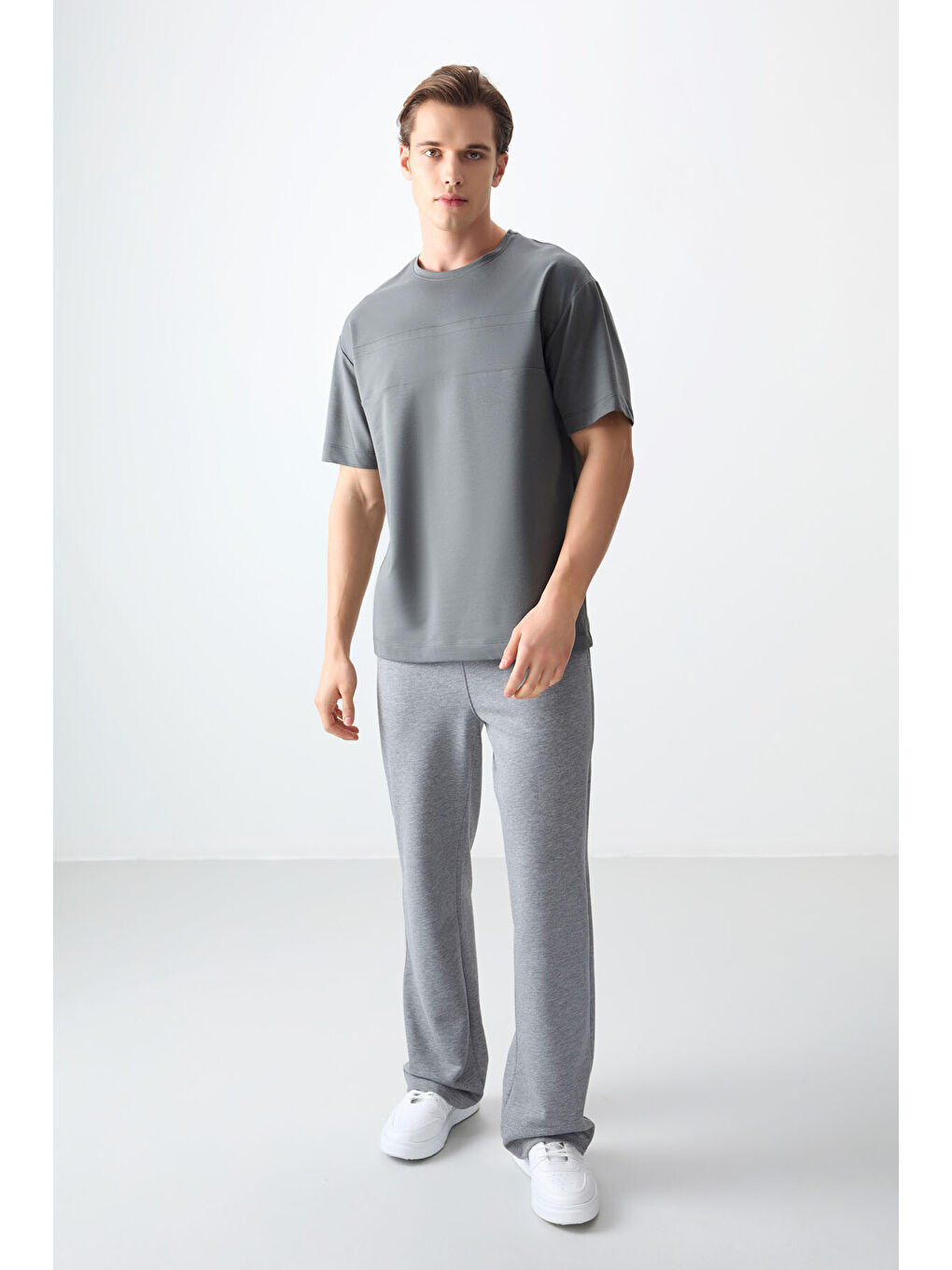 Haki Pamuklu Kalın Yumuşak Dokulu Oversize Fit Basic Erkek Tişört - 88378-2