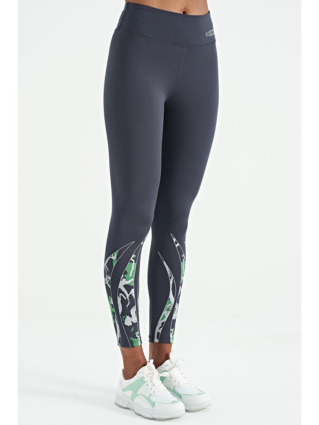 Antrasit Ön Arka Bilekleri Baskılı Yüksek Bel Slim Fit Kadın Tayt - 94634-2