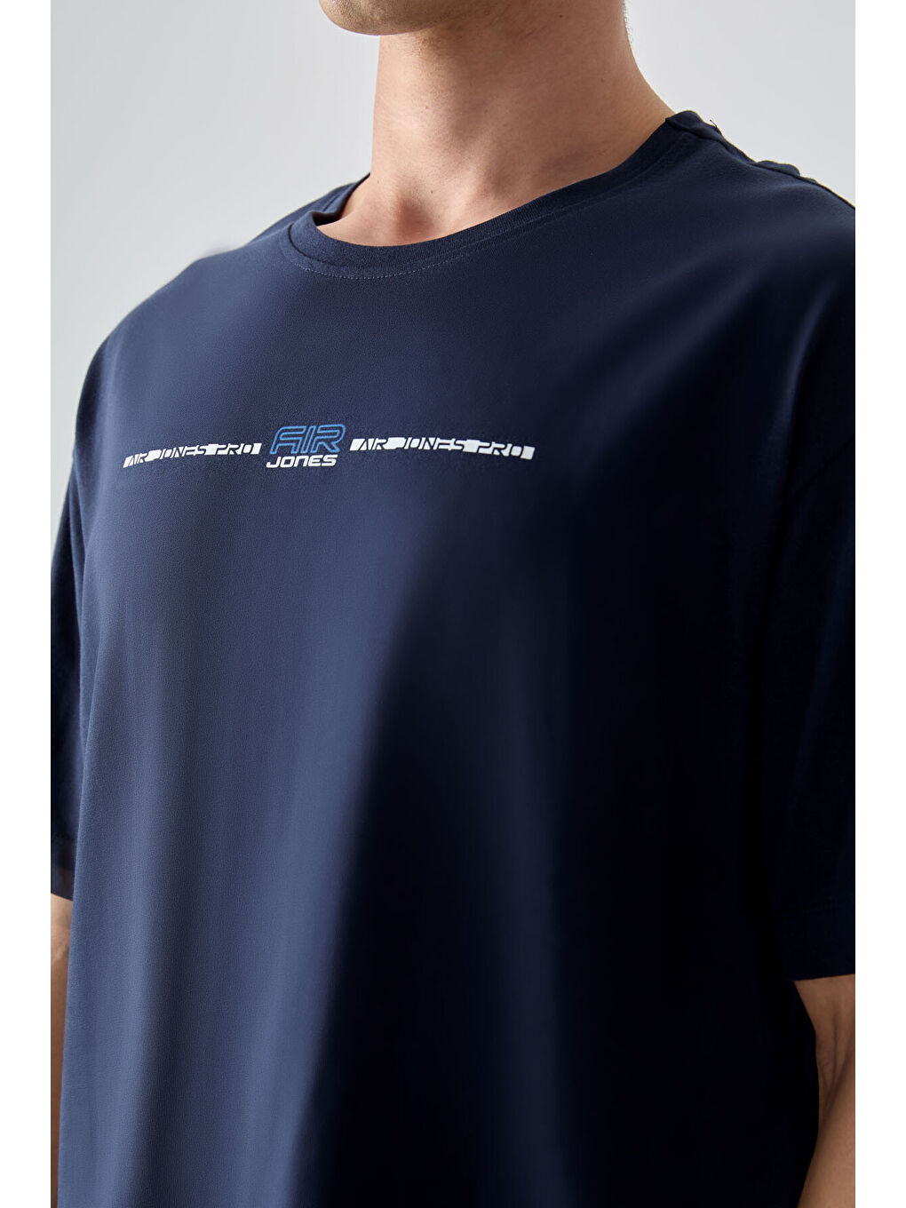 Lacivert %100 Pamuk Kalın Yumuşak Dokulu Oversize Fit Baskılı Erkek Tişört - 88357-1