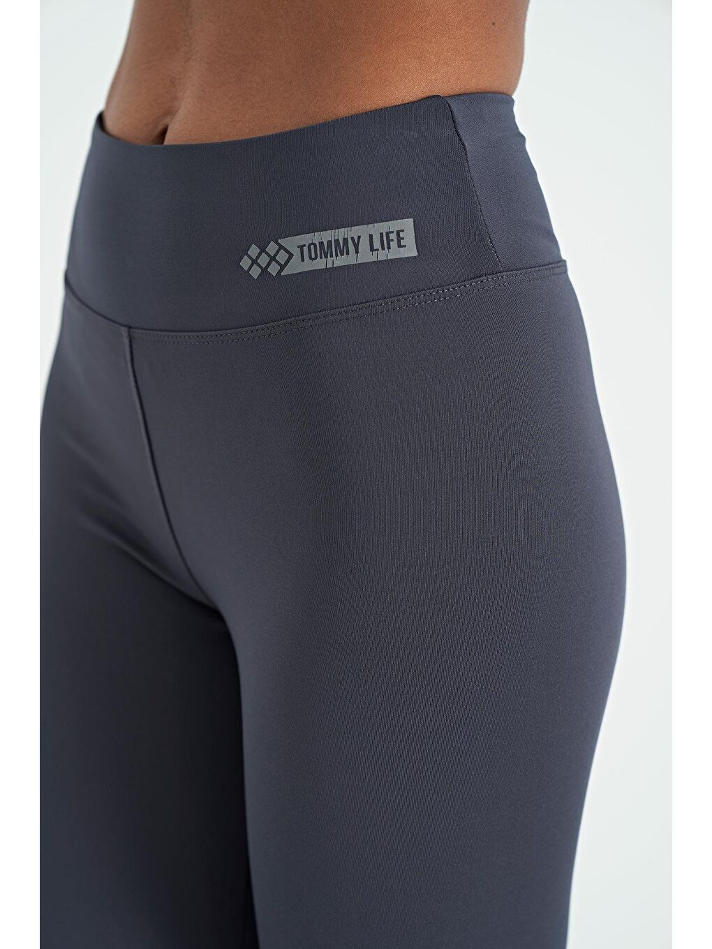 Antrasit Ön Arka Bilekleri Baskılı Yüksek Bel Slim Fit Kadın Tayt - 94634-4