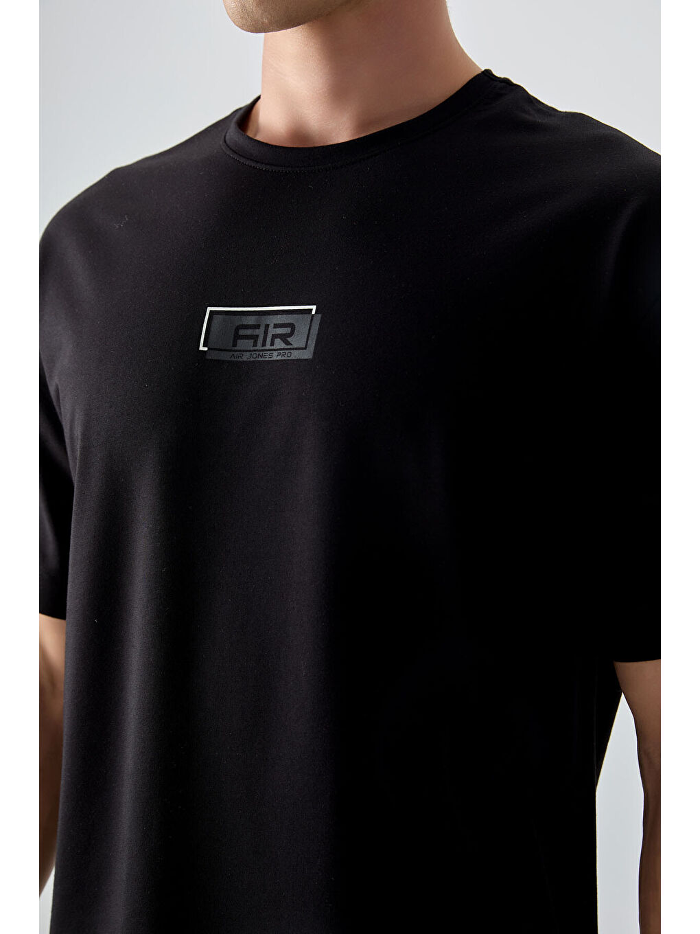 Siyah Pamuklu Kalın Yumuşak Dokulu Oversize Fit Baskılı Erkek Tişört - 88376-2