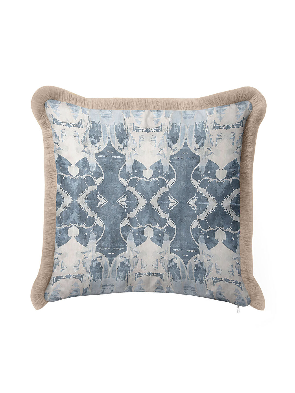 Karışık Lüks İkili Geometrik Saçaklı Yastık Kılıfı - Nordic Bohem Buz Mavi Bej Püsküllü Kırlent Kılıfı-3