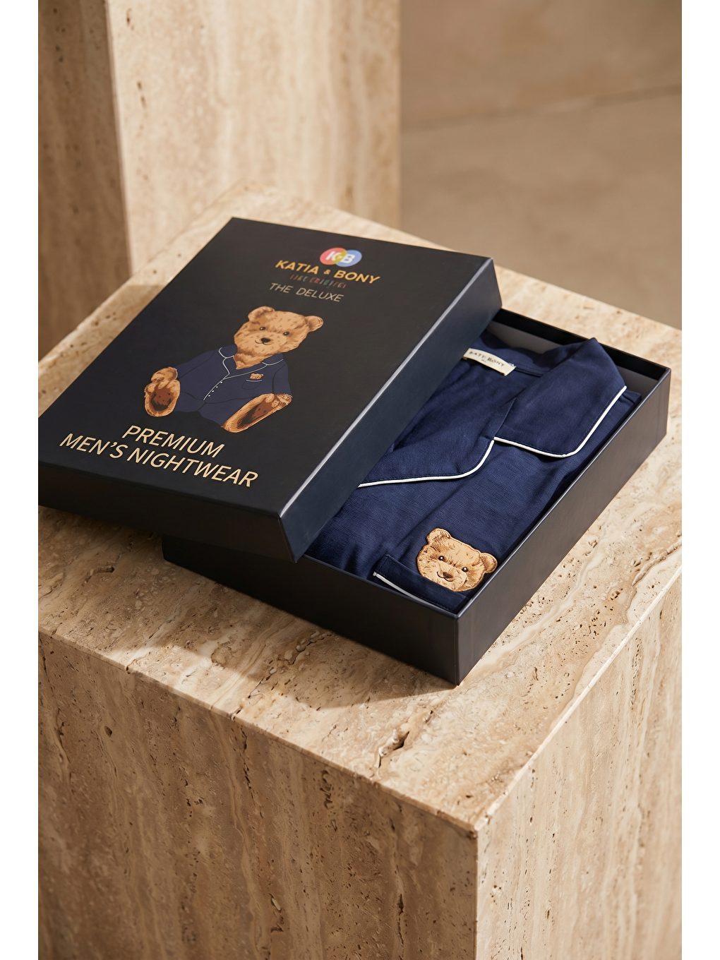 Erkek Teddy Baskılı Kutulu Pijama Takımı Lacivert-3