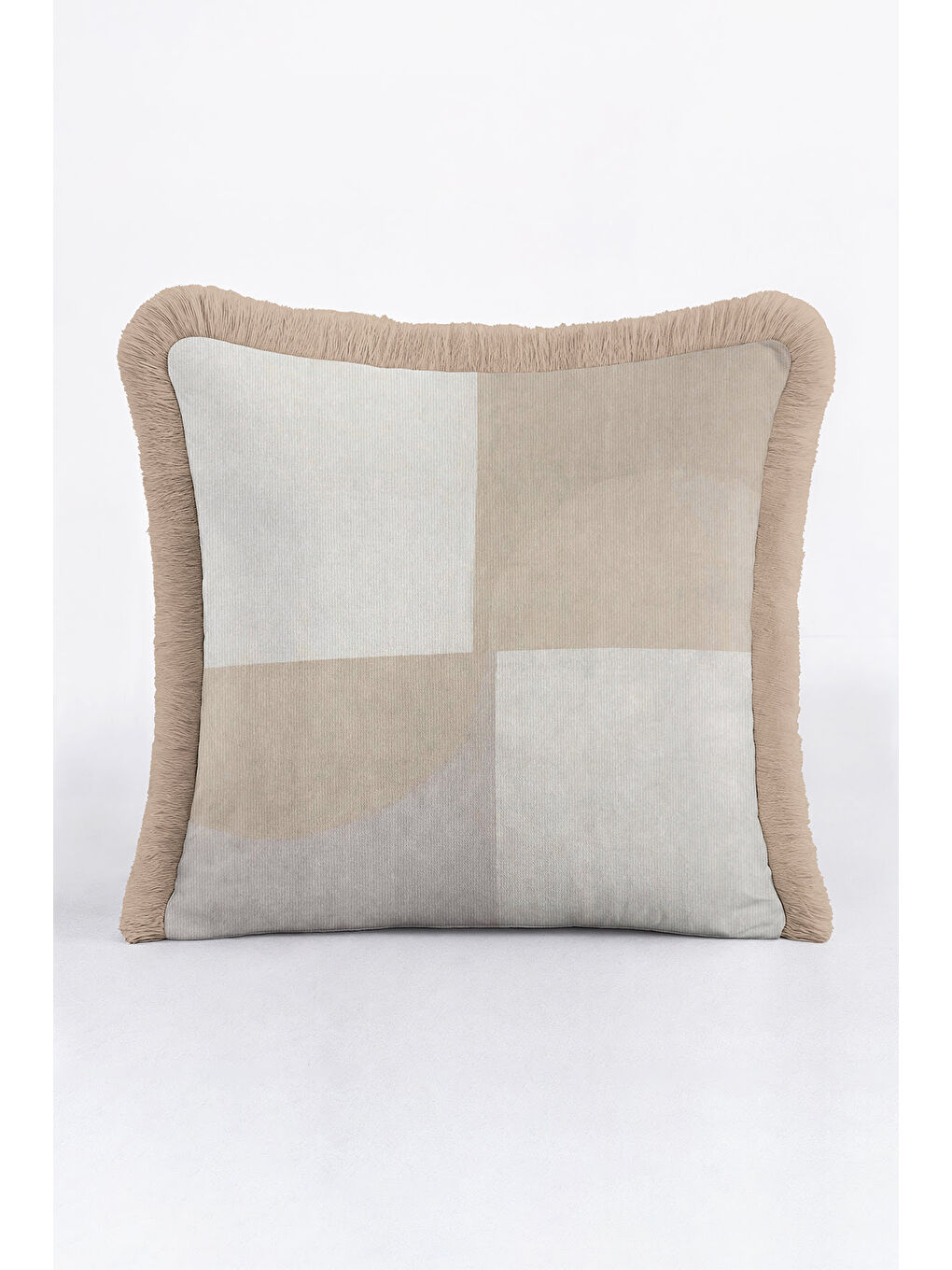 Karışık Zamansız Şıklık Saçaklı Yastık Kılıfı - Soft Minimal Modern Bej Gri Püsküllü Kırlent Kılıfı-1