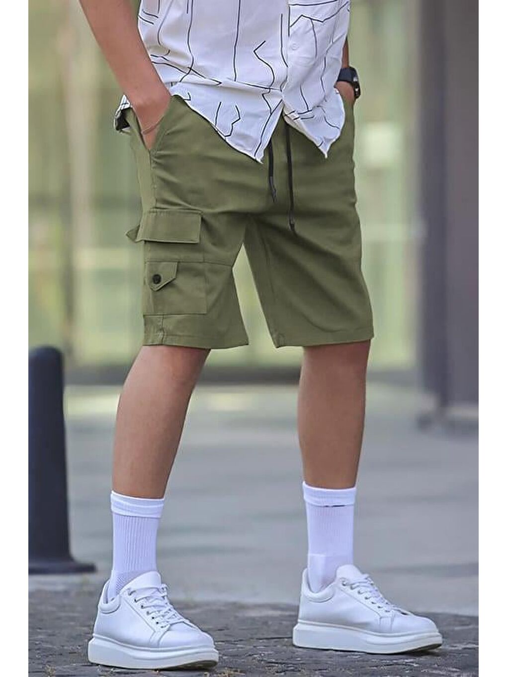 Haki Kargo Cep Erkek Kapri Şort 5737