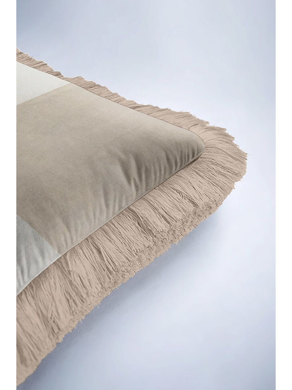 Karışık Zamansız Şıklık Saçaklı Yastık Kılıfı - Soft Minimal Modern Bej Gri Püsküllü Kırlent Kılıfı-6