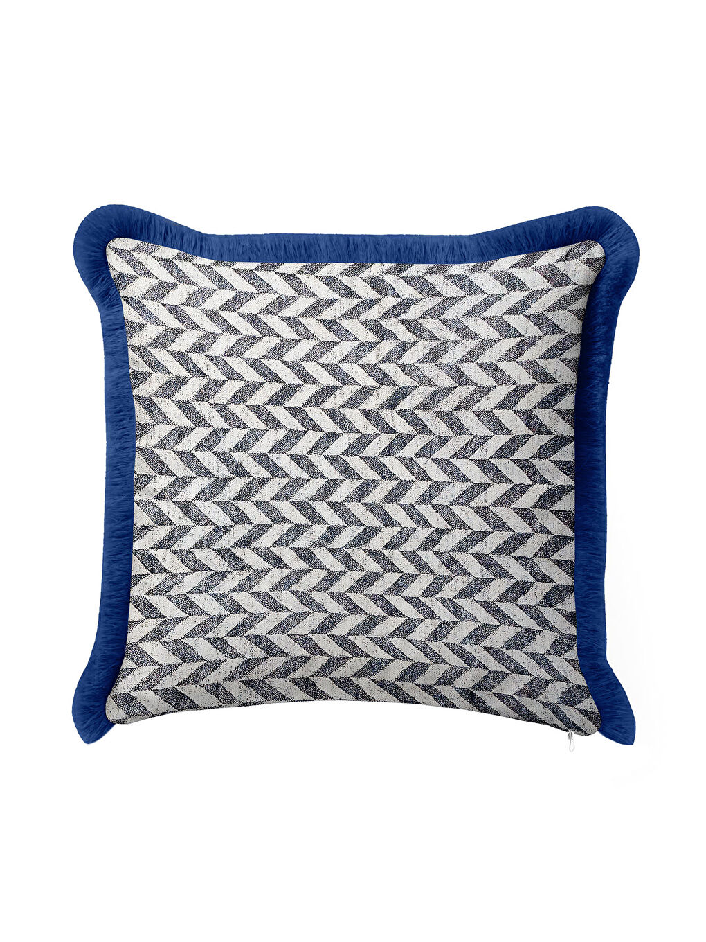 Karışık Zigzag Modern Lüks Saçaklı Yastık Kılıfı - Geometrik Mavi İskandinav Püsküllü Kırlent Kılıfı-3