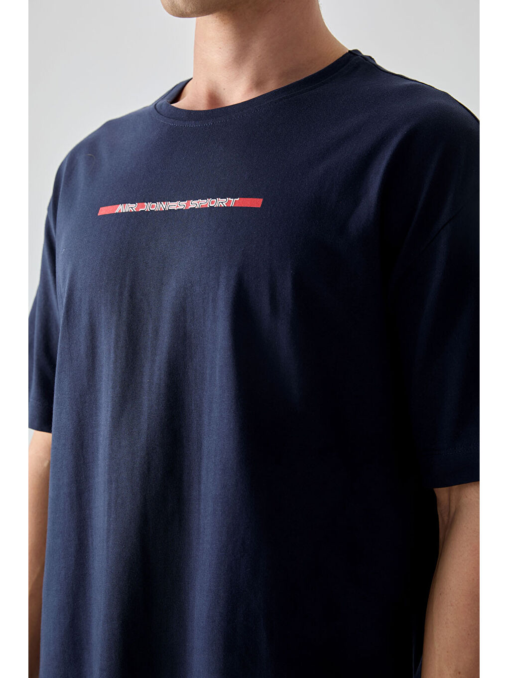 Lacivert %100 Pamuk Kalın Yumuşak Dokulu Oversize Fit Baskılı Erkek Tişört - 88358-1