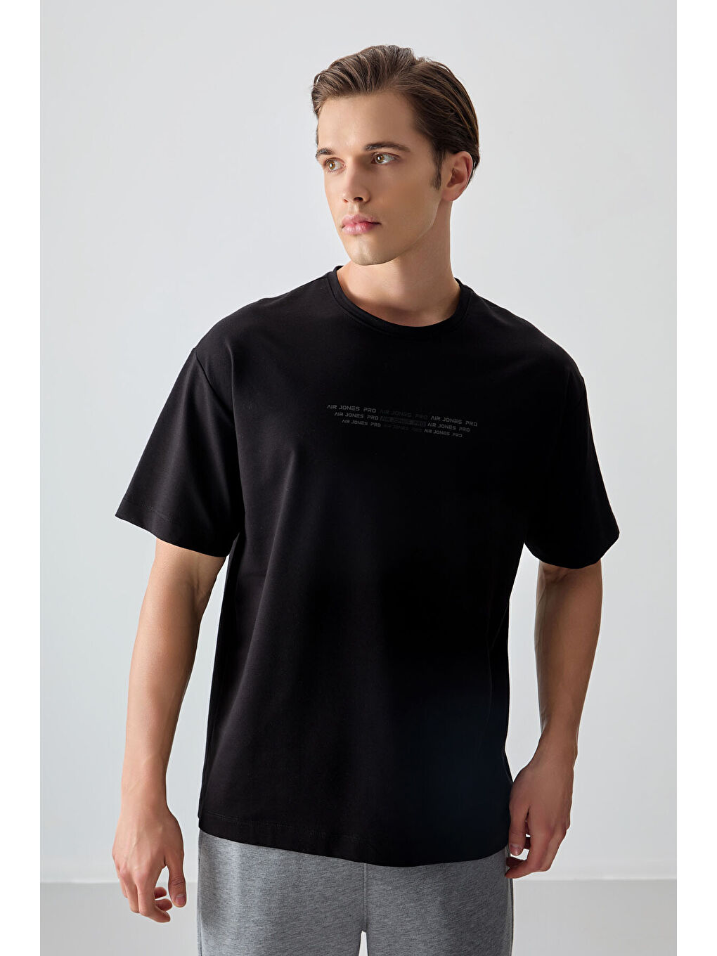 Siyah Pamuklu Kalın Yumuşak Dokulu Oversize Fit Baskılı Erkek Tişört - 88374