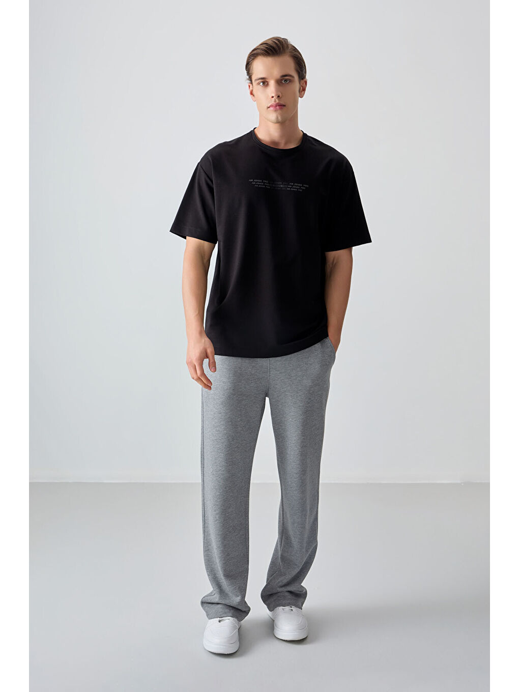 Siyah Pamuklu Kalın Yumuşak Dokulu Oversize Fit Baskılı Erkek Tişört - 88374-1