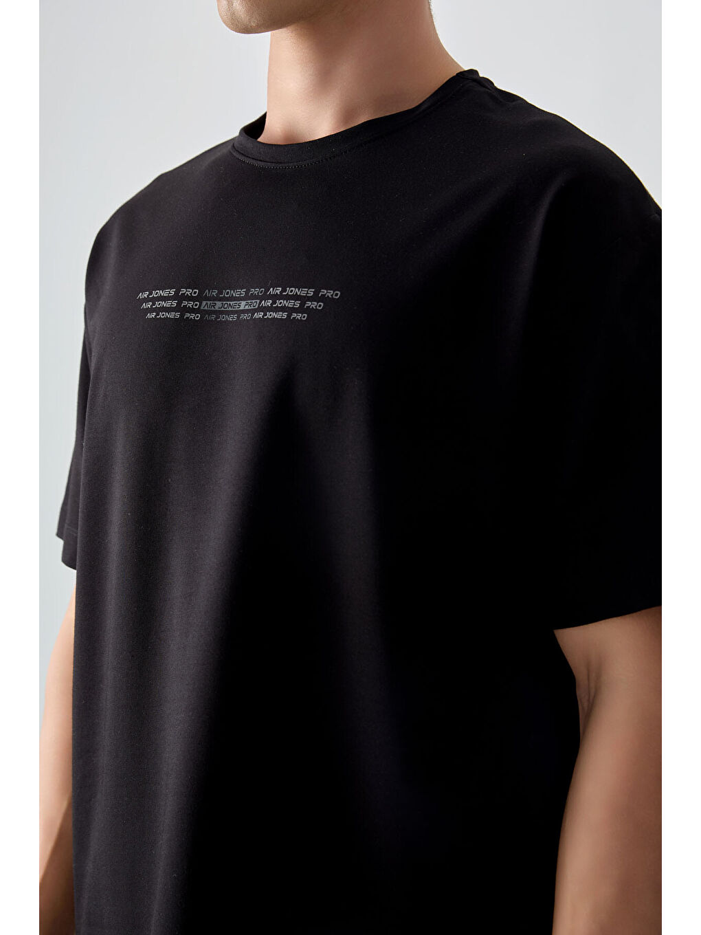 Siyah Pamuklu Kalın Yumuşak Dokulu Oversize Fit Baskılı Erkek Tişört - 88374-2