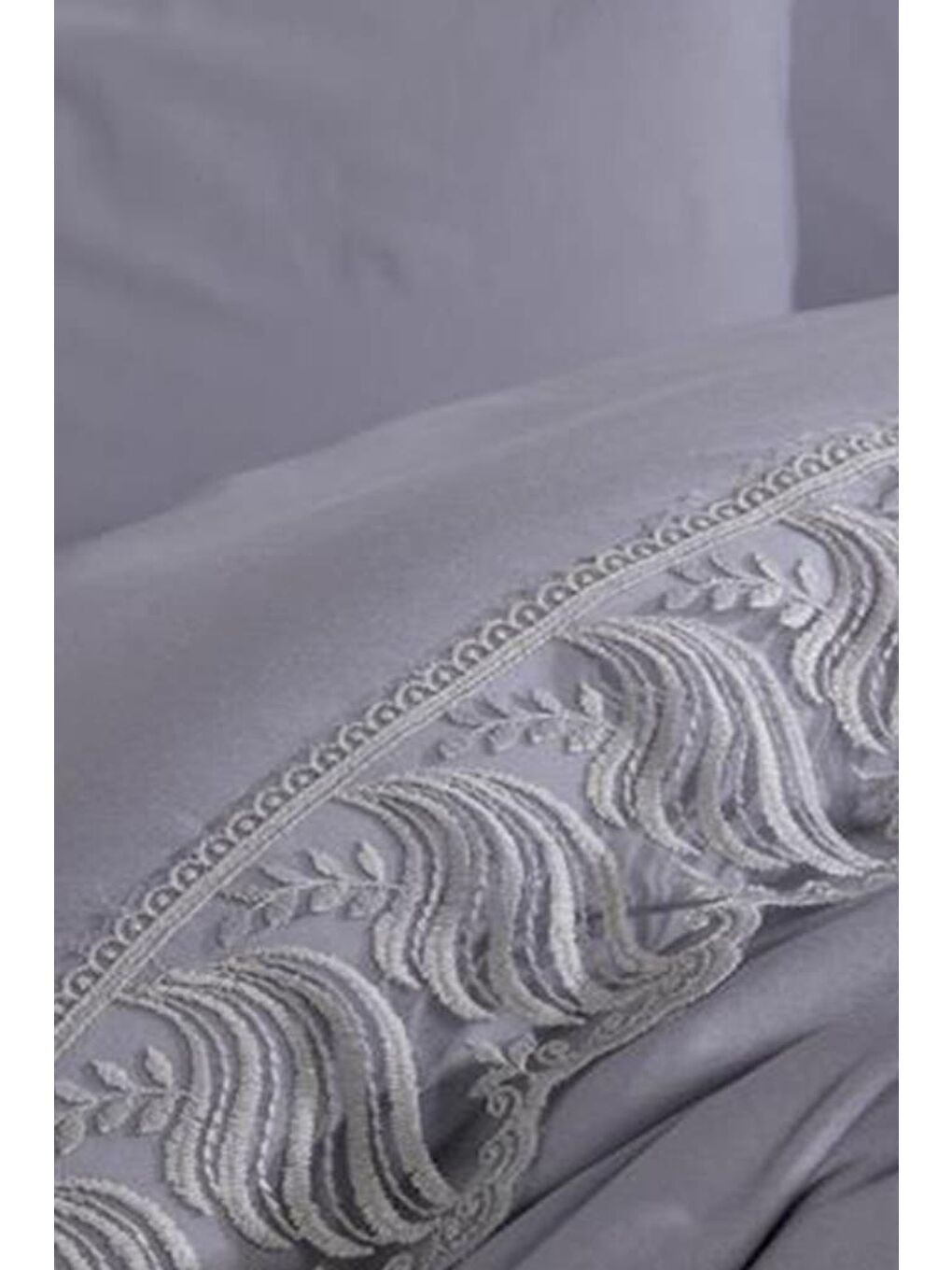 Karışık Fransız Dantelli Wave Çeyizlik Nevresim Takımı Gri-1