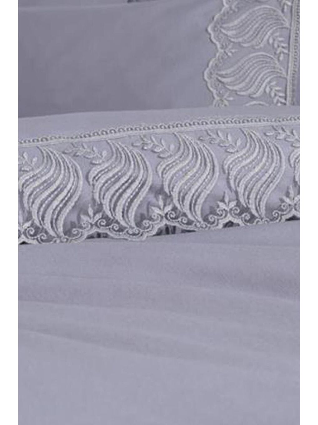 Karışık Fransız Dantelli Wave Çeyizlik Nevresim Takımı Gri-2