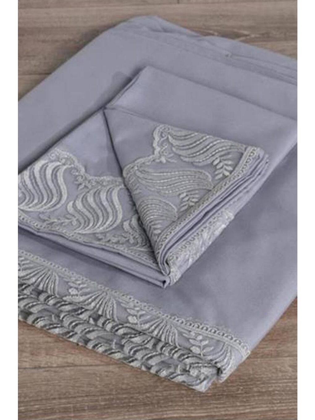 Karışık Fransız Dantelli Wave Çeyizlik Nevresim Takımı Gri-3