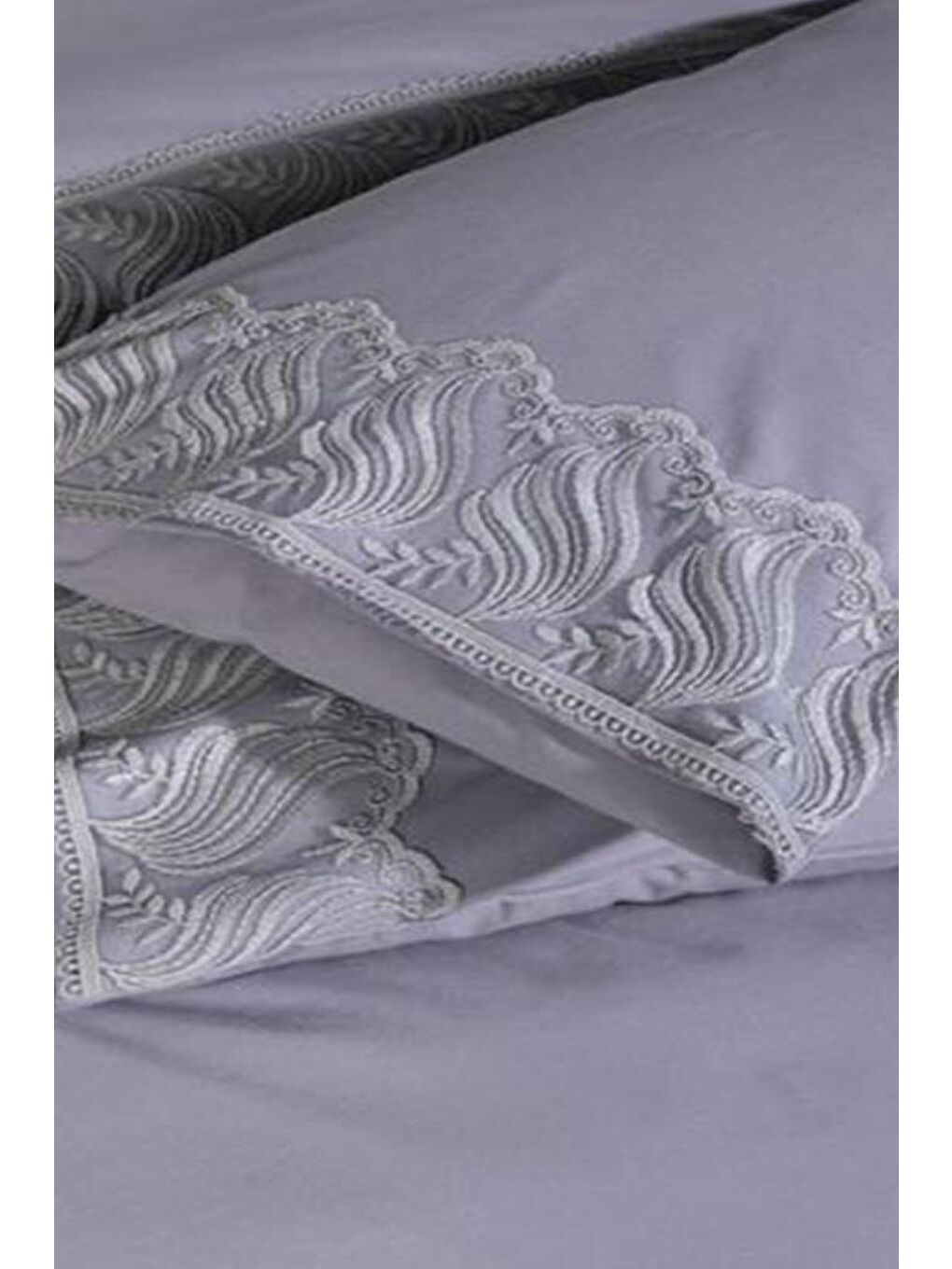 Karışık Fransız Dantelli Wave Çeyizlik Nevresim Takımı Gri-4