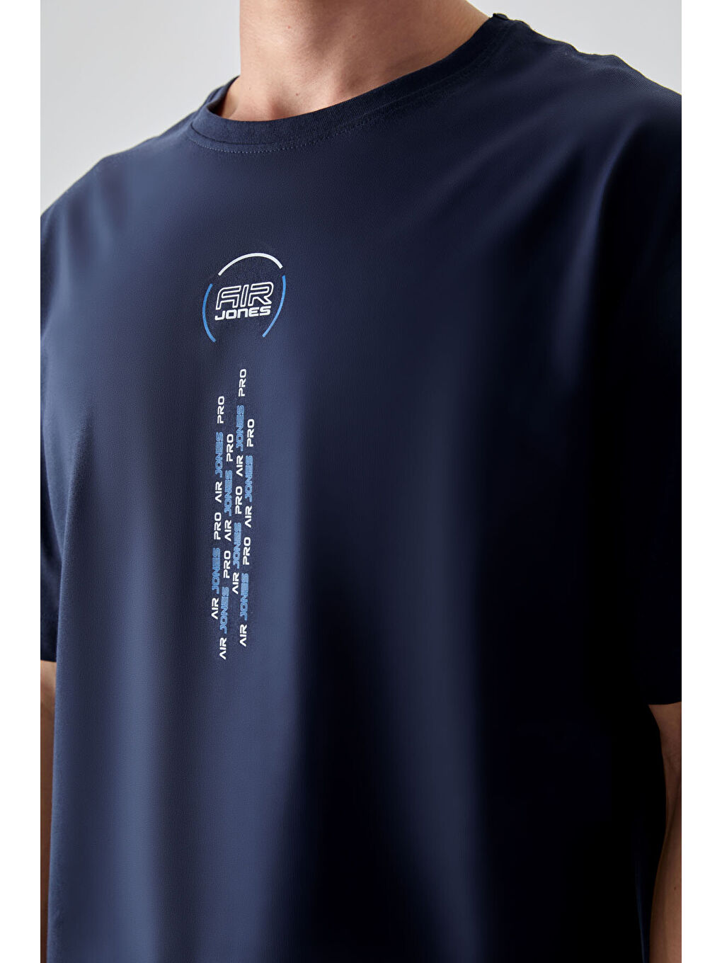 Lacivert %100 Pamuk Kalın Yumuşak Dokulu Oversize Fit Baskılı Erkek Tişört - 88355-1