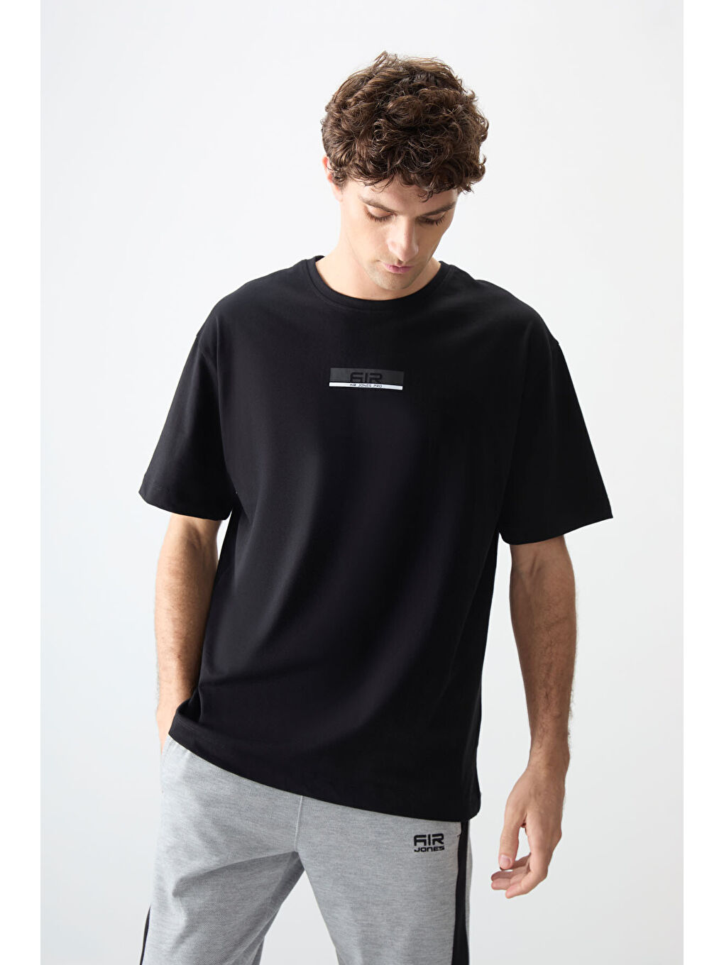 Siyah %100 Pamuk Kalın Yumuşak Dokulu Oversize Fit Baskılı Erkek Tişört - 88359