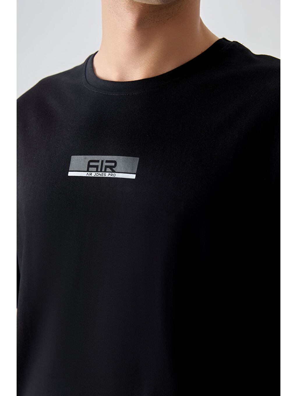 Siyah %100 Pamuk Kalın Yumuşak Dokulu Oversize Fit Baskılı Erkek Tişört - 88359-2