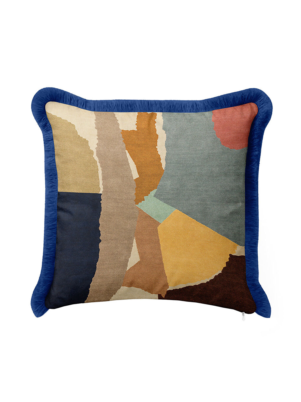 Karışık Modern Soyut Sanat Saçaklı Yastık Kılıfı - Geometrik Bohem Mavi Hardal Püsküllü Kırlent Kılıfı-3