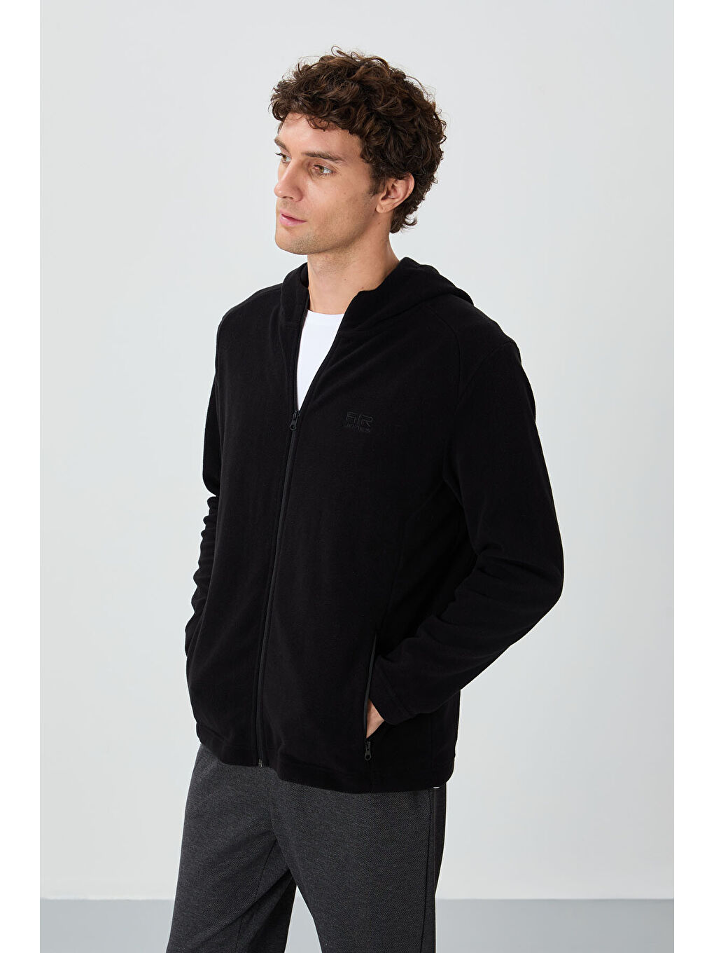 Connell Siyah Rahat Kalıp Polar Erkek Fermuarlı Sweatshirt Hırka-2