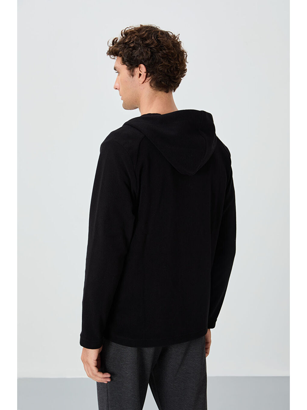Connell Siyah Rahat Kalıp Polar Erkek Fermuarlı Sweatshirt Hırka-4