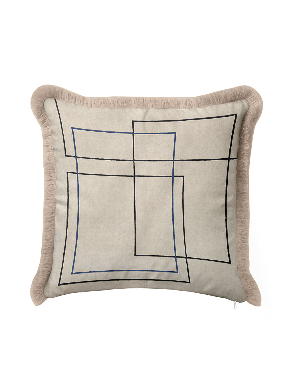 Karışık Geometrik Modern Saçaklı Yastık Kılıfı - Minimal İskandinav Bej Mavi Püsküllü Kırlent Kılıfı-2
