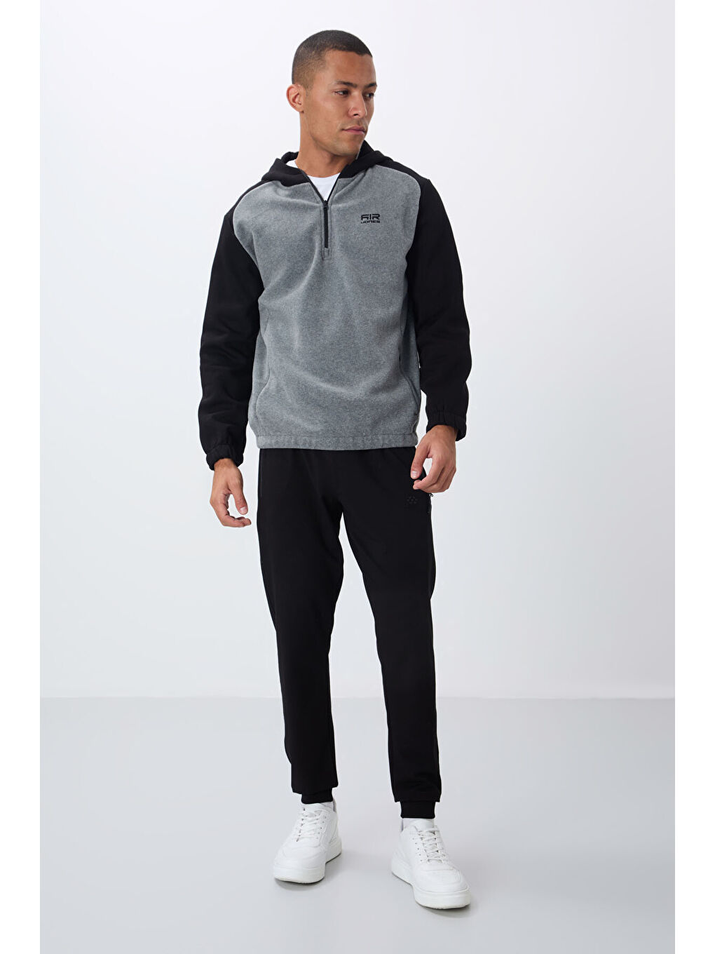 Ruby Gri Melanj Standart Kalıp Polar  Erkek Kapüşonlu Sweatshirt Hoodie - 88300-2