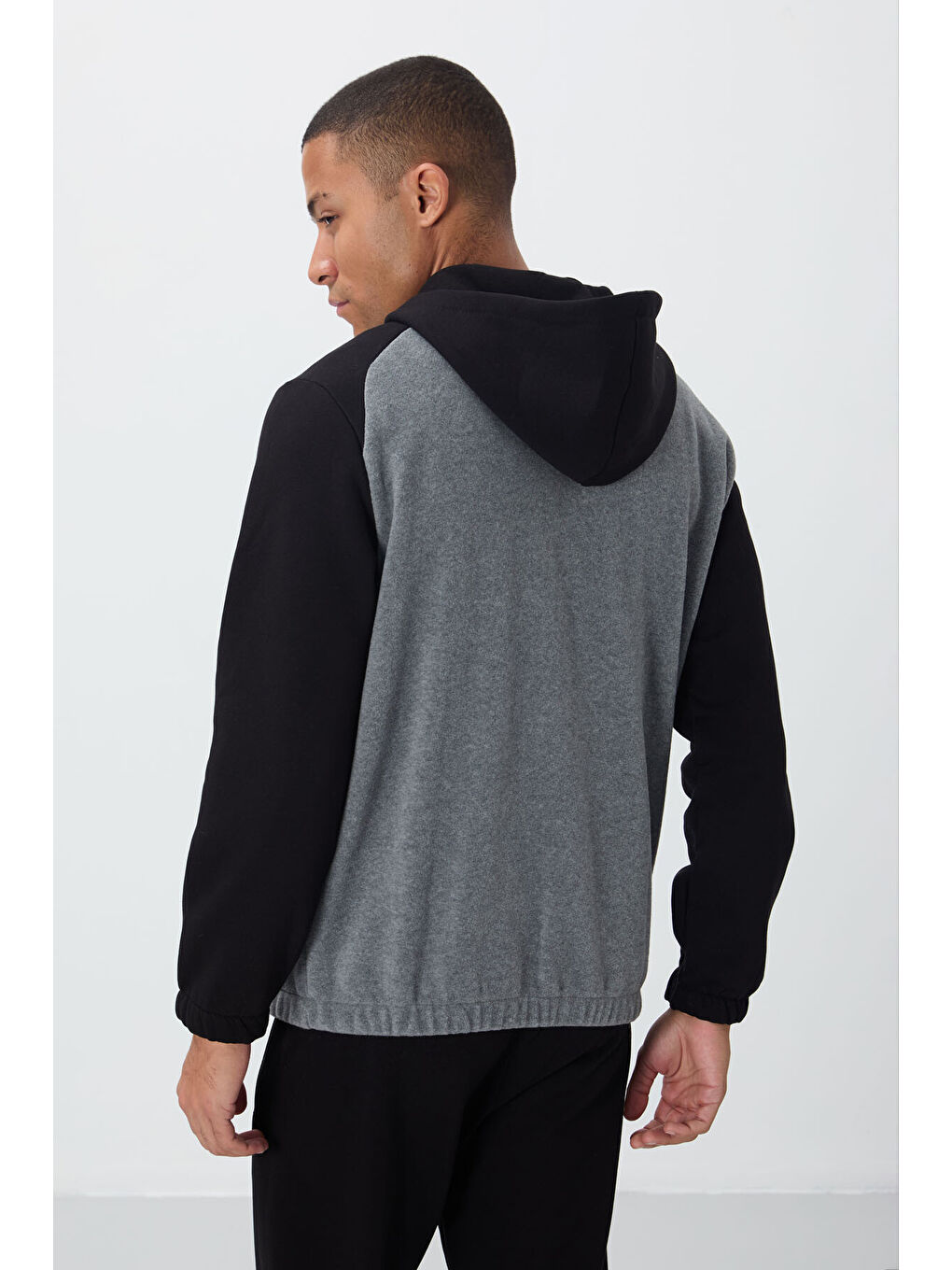 Ruby Gri Melanj Standart Kalıp Polar  Erkek Kapüşonlu Sweatshirt Hoodie - 88300-4