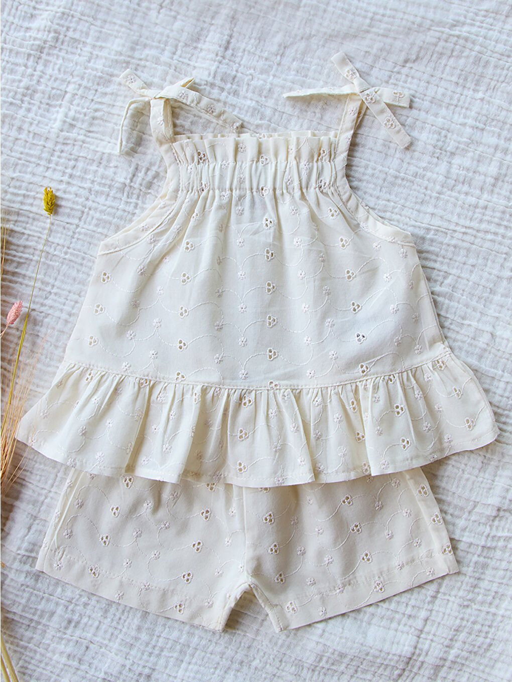 Baby Kız Bebek Şortlu Takım 6-18 Ay Ekru