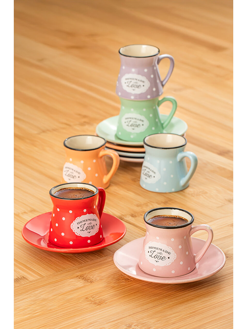 Karışık 3009 Çok Renkli Love 12 Parça Porselen Fincan Takımı
