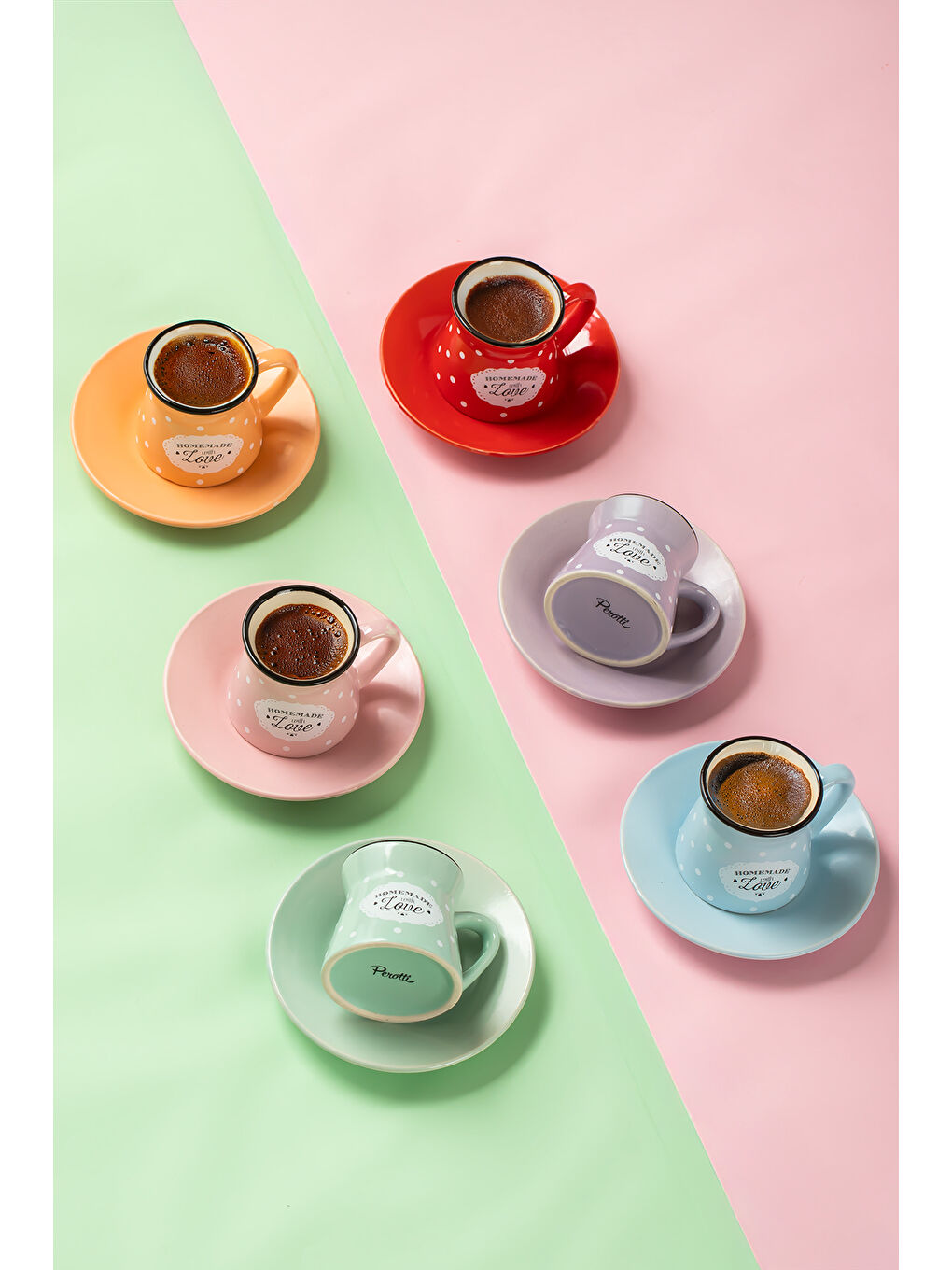 Karışık 3009 Çok Renkli Love 12 Parça Porselen Fincan Takımı-1